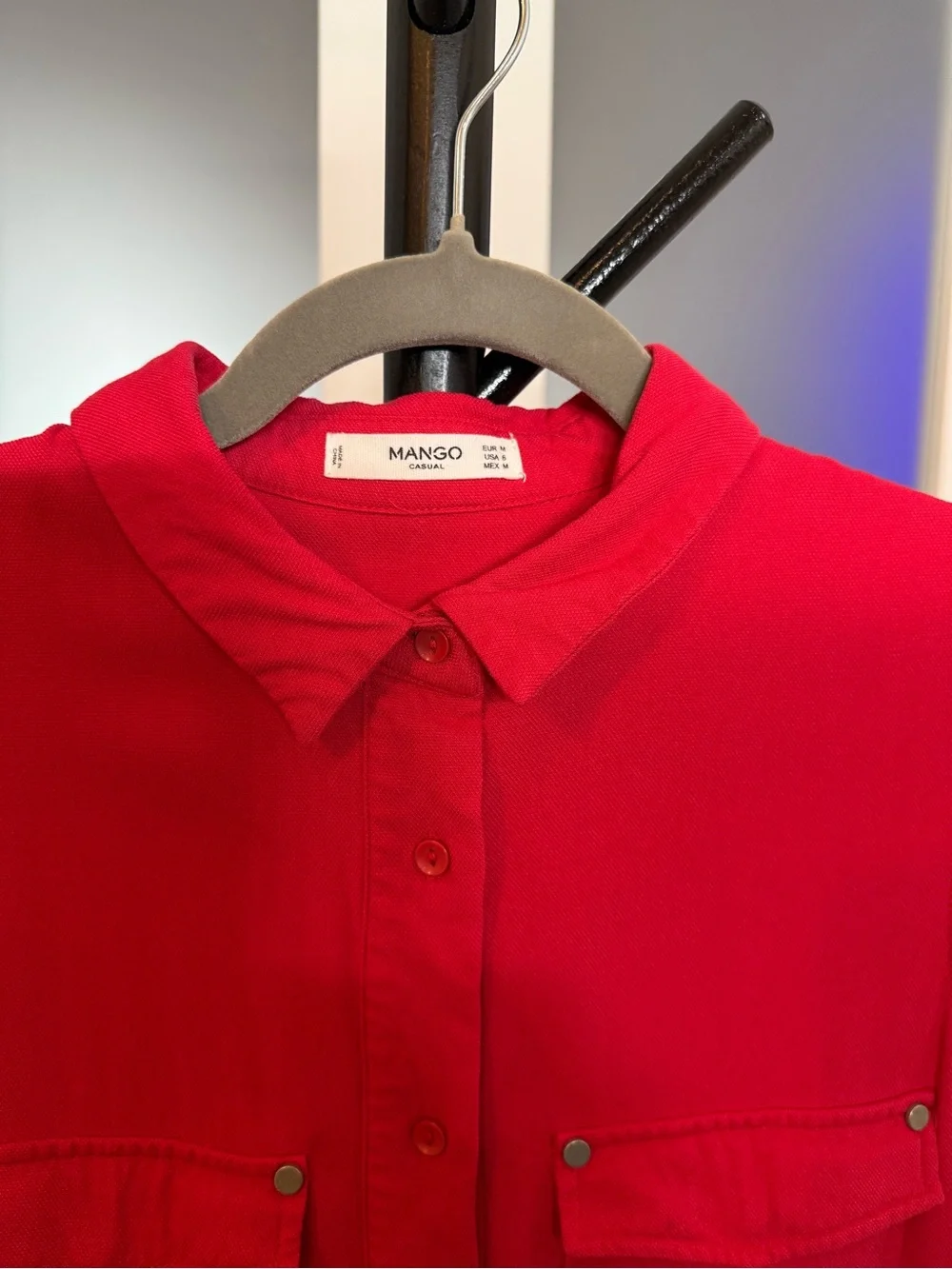 Mango Casual Red Sleeveless Button Up Shirt Dress with Pockets, Size 6